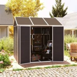 8*7ft Outdoor Storage Shed, Outdoor Resin Shed With Two-Window And Double-Door, Plastic Shed With Floor For Garden, Patio, Yard, Lawn (Dark Gray) -House Furnish World GUEST 9c945b84 0c33 4fcc b27d 038a9fab553f