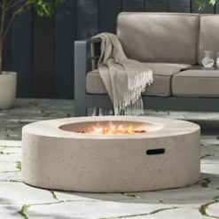 Outdoor 50,000 BTU Round MgO Concrete Propane Fire Pit, Light Grey (Tank Cover Not Included) -House Furnish World GUEST 9cc4869f fdc2 4d04 b78c 09dbd5177363