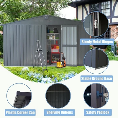 Backyard Storage Shed 11'x12.5'with Galvanized Steel Frame & Windows,Garden Shed,Utility Tool Storage Room With Lockable Door For Patio(Dark Gray) 1 Backyard Storage Shed 11'x12.5'with Galvanized Steel Frame & Windows,Garden Shed,Utility Tool Storage Room With Lockable Door For Patio(Dark Gray)