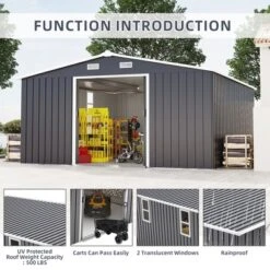 10*12ft 0.25mm Color Steel Plate, Surface Protective Film,Two Daylight Windows, Two Colors Can Be Freely Selected Storage Sheds