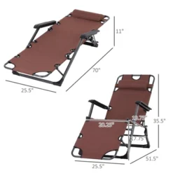 Outsunny Folding Chaise Lounge Chair For Outside, 2-in-1 Tanning Chair With Pillow & Pocket, Adjustable Pool Chair For Beach, Patio, Lawn, Deck, Brown -House Furnish World GUEST 9d9ead68 14e5 4462 bf52 6ebdcaf986ea