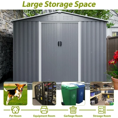8x6 FT Outdoor Tool Storage Shed With Metal Foundation & Lockable Doors, All Weather Metal Sheds For Garden, Patio, Backyard, Lawn, Gray 7 8x6 FT Outdoor Tool Storage Shed With Metal Foundation & Lockable Doors, All Weather Metal Sheds For Garden, Patio, Backyard, Lawn, Gray - Image 7