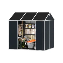 8*7ft Outdoor Storage Shed, Outdoor Resin Shed With Two-Window And Double-Door, Plastic Shed With Floor For Garden, Patio, Yard, Lawn (Dark Gray) -House Furnish World GUEST 9eb75c88 ae1c 48b0 b3b8 661c0cfd7a30