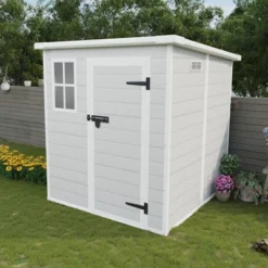 6x6 FT Outdoor Resin Storage Shed , Waterproof,with Floor & Window & Lockable Doors And Vents, Tool Shed For Bike,Garden,All Weather Use, Light Grey -House Furnish World GUEST 9f06c045 159f 4894 b3d6 81b6f6dbb0f6