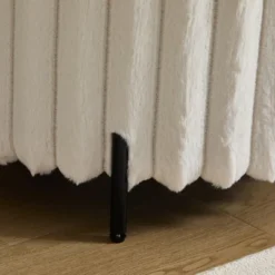 22.05"Wide Upholstered Round Pouf Ottoman Foot Rest With Black Metal Legs,Faux Fur Footstool For Living Room Bedroom Entryway. Beige -House Furnish World GUEST 9f08d890 8e53 437c 8041 3020143194d3