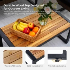 4-Piece Patio Furniture Set Outdoor Balcony Porch Garden Backyard Lawn Furniture Acacia Wood Table Top, Morden Black And Light Brown -House Furnish World GUEST a197a68b 3f94 4638 9f96 79257c4be4a0