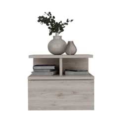 Floating Nightstand 12"H, Wall Mounted With Single Drawer And 2-Tier Shelf, Light Gray