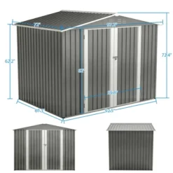 8 X 6 FT Outdoor Waterproof Garden Tool Storage Sheds With Metal Foundation With Floor Frame,with Lockable Doors & Air Vents, For Backyard, Lawn, Gray