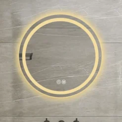 27-inch H LED Single Bathroom Vanity Mirror Polished Crystal Bathroom Round Vanity Mirror For Smart Lighting On Bathroom Walls