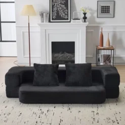 Ebern Designs Transformable Sectional Sofa With 3 Ottoman Stools - Supportive Polyester Fold-Out Bed, Compact Polyester Lounger For Small Spaces Home -House Furnish World GUEST a33a2f77 44c2 4217 97be a9968db8afbc