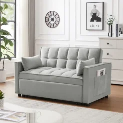Modern Polyester Loveseat Futon Sofa Couch W/Polyesterllout Bed,Small Love Seat Lounge Sofa W/Reclining Backrest,Toss Pillows, Pockets -House Furnish World GUEST a4257740 8ec0 4291 ba15 bbac8c895586