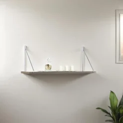 Palmer Floating Wall Decor Wall Mounted Rustic Decorative Hanging Metal Bracket Single Shelf For Books, White/Chrome -House Furnish World GUEST a441a4a4 dbff 4e5f 8fc7 4c507cb448b4