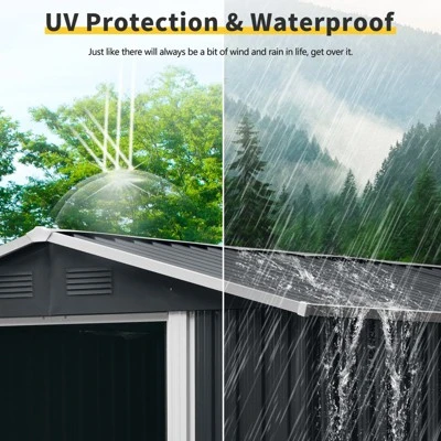 8ft X 10ft Outdoor Metal Storage Shed With Meatl Foundation,Black 6 8ft X 10ft Outdoor Metal Storage Shed With Meatl Foundation,Black - Image 6