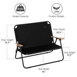 Double Folding Camping Chair, Loveseat For 2 Adults, Portable Camping Couch With Wood Armrest & Cupholders, For Backpacking, Beach, Travel, Black -House Furnish World GUEST a53741e1 d5e5 40dd a22b e0126bbb4e53