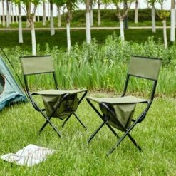 2-piece Folding Outdoor Chair With Storage Bag, Portable Chair For Indoor, Outdoor Camping, Picnics And Fishing,Green