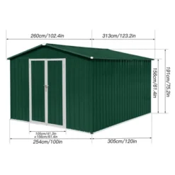 Metal Garden Sheds 8ft¡Á10ft Outdoor Storage Sheds Green + White -House Furnish World GUEST a5c873ee 8389 4491 8508 2348de74b779