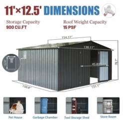 Backyard Storage Shed 11'x12.5'with Galvanized Steel Frame & Windows,Garden Shed,Utility Tool Storage Room With Lockable Door For Patio(Dark Gray) 14 Backyard Storage Shed 11'x12.5'with Galvanized Steel Frame & Windows,Garden Shed,Utility Tool Storage Room With Lockable Door For Patio(Dark Gray) -House Furnish World GUEST a5c8ca4d 05b4 468d a4bb 9dca6d002e7d