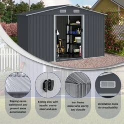 Outdoor Storage Shed 8 X 10 FT Tool Sheds, Heavy Duty Storage House With Sliding Doors With Air Vent For Backyard Patio Lawn To Store Bikes,Grey -House Furnish World GUEST a6570c8e 8ed9 4900 8f51 f8dadf18f93e