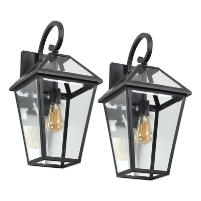 Soscooter 21"-2-Pack Outdoor Wall Lantern Light ¨C Modern Black Metal & Clear Glass Sconce For Porch, Patio, And Garden Lighting (Bulb Not Included) 2 Soscooter 21"-2-Pack Outdoor Wall Lantern Light ¨C Modern Black Metal & Clear Glass Sconce For Porch, Patio, And Garden Lighting (Bulb Not Included) - Image 2