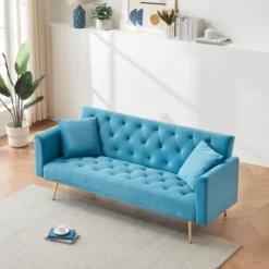71 Inch Convertible Love Seat Sofa, American Retro, Light Blue Polyester, Suitable For Small Living Room, Bedroom, Office -House Furnish World GUEST a6c13cb5 a0ad 454f 8073 b99d1cd06dfa