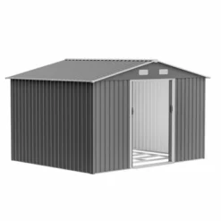 10X8 FT Outdoor Tool Storage Shed With Metal Foundation & Lockable Doors, All Weather Metal Sheds For Garden, Patio, Backyard, Lawn, Gray -House Furnish World GUEST a73f0ae6 05ac 4966 8607 318b3a0ed1fa