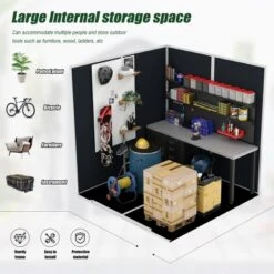 6*6ft Resin Storage Shed, High Quality Pp Material, Rust And UV Proof, Large Storage Space, 12mm Thick Pp Board, HD Window Lighting Dark Gray -House Furnish World GUEST a938cde5 e638 4655 ab0f 194b89fab929