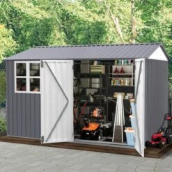 8X10FT Outdoor Storage Shed With Thickened Galvanized Steel,with Sloped Roof & Double Lockable Door,with 6 Vents, For Backyard Garden Bike,Lawnmower -House Furnish World GUEST aae19a1a 87bc 4b2b 9fba e47eee92f128