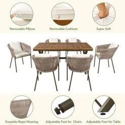 7 Pieces Patio Dining Set, All-Weather Outdoor Furniture Set With Dining Table And Chairs, Metal Frame, For For Garden, Backyard, Beige -House Furnish World GUEST aba1b86a 3463 4807 805c 9f525a526c79