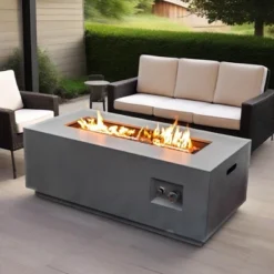 42" Propane Gas Fire Pit Table 2-Pieces, 50000 BTU Rectangular Steel Fire Pit With Glass Wind Guard For Outside Patio Deck Garden Courtyard -Gray -House Furnish World GUEST ac1ab135 89de 45fd bf99 aca3794a7a71