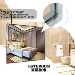 40x30inch Silver Rectangular Wall-mounted Beveled Bathroom Mirror,Square Angle Metal Frame Wall Mounted Bathroom Mirrors For Wall -House Furnish World GUEST ac2f87e7 8055 45a4 ab12 c9e6d11638e5
