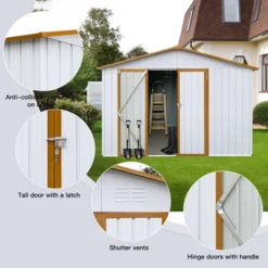 Metal Garden Sheds 12ftx10ft Outdoor Storage Sheds White+Yellow -House Furnish World GUEST ace94e55 b5cd 480a 94b4 86844ca73277