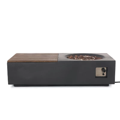 Outdoor 50,000 BTU Lightweight Concrete Rectangular Fire Pit Table With Storage, Dark Gray And Natural Brown (Tank Cover Not Included) 1 Outdoor 50,000 BTU Lightweight Concrete Rectangular Fire Pit Table With Storage, Dark Gray And Natural Brown (Tank Cover Not Included)