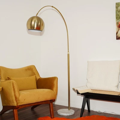 Oasis Long Arm Gold Brass Adjustable Floor Lamp With Round White Marble Base 2 Oasis Long Arm Gold Brass Adjustable Floor Lamp With Round White Marble Base - Image 2