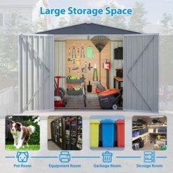 8 X 6 FT Outdoor Waterproof Garden Tool Storage Sheds With Metal Foundation With Floor Frame,with Lockable Doors & Air Vents, For Backyard, Lawn, Gray -House Furnish World GUEST ae152599 7934 48ae 98dd ff8df98e78df