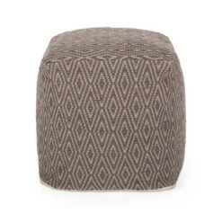 Amuleto Hand - Loomed Cotton Pouf, Dark Grey And Brown
