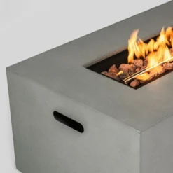 42" Propane Gas Fire Pit Table 2-Pieces, 50000 BTU Rectangular Steel Fire Pit With Glass Wind Guard For Outside Patio Deck Garden Courtyard -Gray -House Furnish World GUEST aefa84cb fdfe 473f 89e0 ef11c459be45