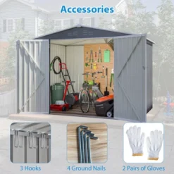 8 X 6 FT Outdoor Waterproof Garden Tool Storage Sheds With Metal Foundation With Floor Frame,with Lockable Doors & Air Vents, For Backyard, Lawn, Gray -House Furnish World GUEST af183425 3599 4b7f 8570 b05c64047c24