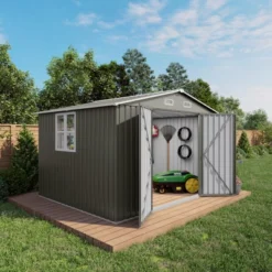 10 X 8 FT Outdoor Storage Shed,Lockable Door And Air Vent, Clear Window Garden Tool Shed For Bicycles,Backyards, Patios, Lawns,Gray -House Furnish World GUEST af8c8f6e 1e9a 47e6 82ca ddf211bbbc5a