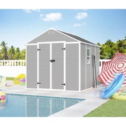 8*8ft Resin Storage Shed, High Quality Pp Material, Strong Structure, Waterproof, Rust And UV Proof, Large Storage Space, HD Window Lighting -House Furnish World GUEST b0004974 4ff7 4897 83f6 d9b8c870ab75