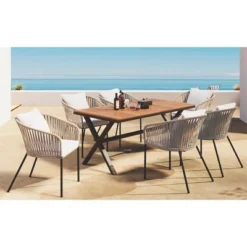 7 Pieces Patio Dining Set, All-Weather Outdoor Furniture Set With Dining Table And Chairs, Metal Frame, For For Garden, Backyard, Beige -House Furnish World GUEST b00bdf5d 85a3 460f 9781 e2c919e7dc9c
