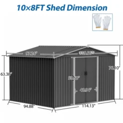 10X8 FT Outdoor Tool Storage Shed With Metal Foundation & Lockable Doors, All Weather Metal Sheds For Garden, Patio, Backyard, Lawn, Gray