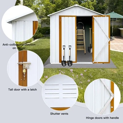 Outdoor Storage Sheds 6FTx4FT Apex Roof White+Yellow 1 Outdoor Storage Sheds 6FTx4FT Apex Roof White+Yellow
