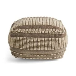 Rustic Wool And Cotton Large Pouf, Brown -House Furnish World GUEST b1be0df5 05f2 4895 88bd abc385ec12cc