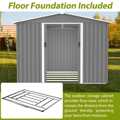 8x6 FT Outdoor Tool Storage Shed With Metal Foundation & Lockable Doors, All Weather Metal Sheds For Garden, Patio, Backyard, Lawn, Gray 6 8x6 FT Outdoor Tool Storage Shed With Metal Foundation & Lockable Doors, All Weather Metal Sheds For Garden, Patio, Backyard, Lawn, Gray - Image 6