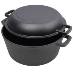 2 In 1 Pre-Seasoned Cast Iron Dutch Oven With Dual Handles, Outdoor Camping Deep Pot For BBQ Baking, 5 Quart.With 2pcs Silicone Handel Covers -House Furnish World GUEST b28b034a fb9b 4abb a94c 171d01bb6f77 1