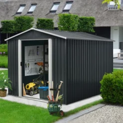 8ft X 10ft Outdoor Metal Storage Shed With Meatl Foundation,Black 17 8ft X 10ft Outdoor Metal Storage Shed With Meatl Foundation,Black -House Furnish World GUEST b2a479ae e06c 4aef b590 94a7042159e6