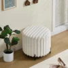 22.05"Wide Upholstered Round Pouf Ottoman Foot Rest With Black Metal Legs,Faux Fur Footstool For Living Room Bedroom Entryway. Beige
