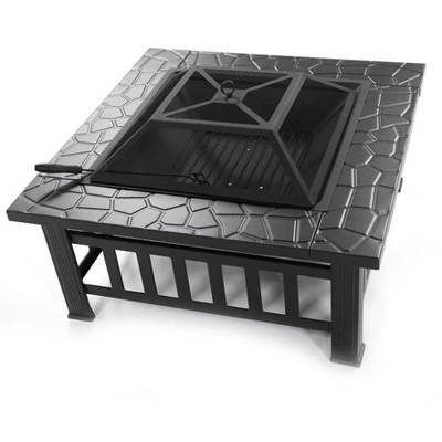 Fire Pit Table 32in Square Metal Firepit Stove Backyard Patio Garden Fireplace For Camping, Outdoor Heating, Bonfire And Picnic 3 Fire Pit Table 32in Square Metal Firepit Stove Backyard Patio Garden Fireplace For Camping, Outdoor Heating, Bonfire And Picnic - Image 3