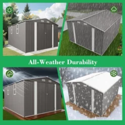 10x12FT Outdoor Storage Shed Large Metal Garden Shed With Double Door Two Window Waterproof Tool Shed For Backyard Patio Lawn Poolside ,Grey -House Furnish World GUEST b4dbc5bd 01e0 4a03 ba5d 714c466743c1