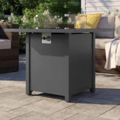 30" Powdercoated Metal Fire Pit With Smoked Glass Top